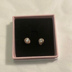 Earrings, Rose gold tone, with cubic zirconia, butterfly backing, NEW